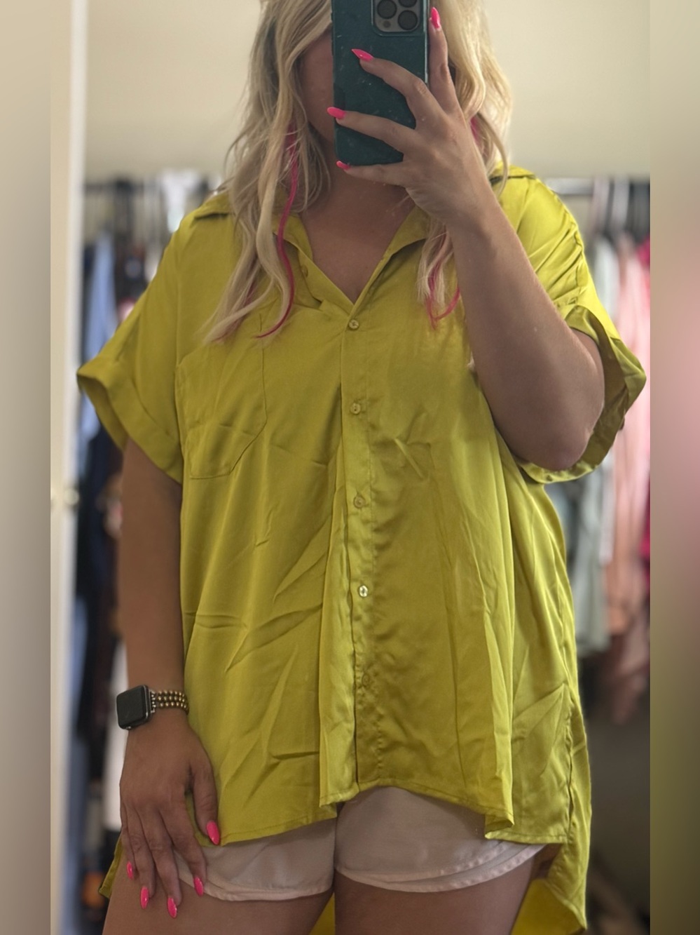 Vibrant Chartreuse Silk Button-Up Blouse by Entro